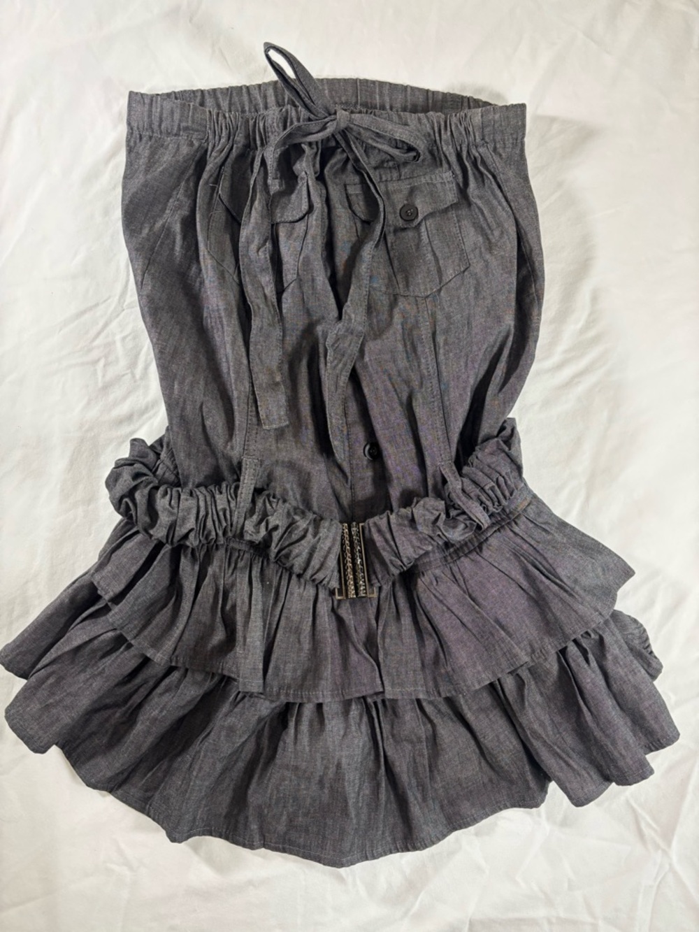 Diva Blue Strapless Tiered Ruffle Dress in Charcoal